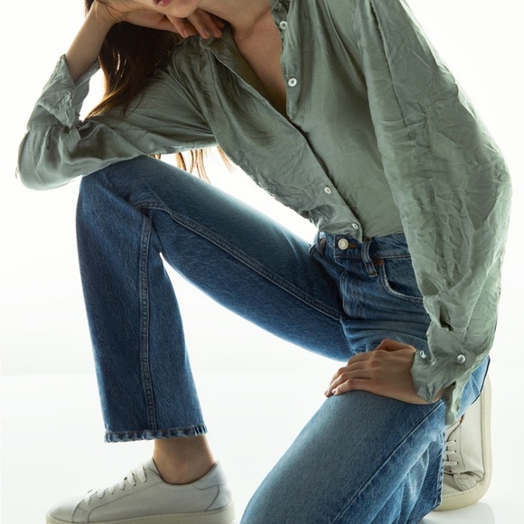 ZARA Wrinkled Satin Effect Shirt - Picture 1 of 5